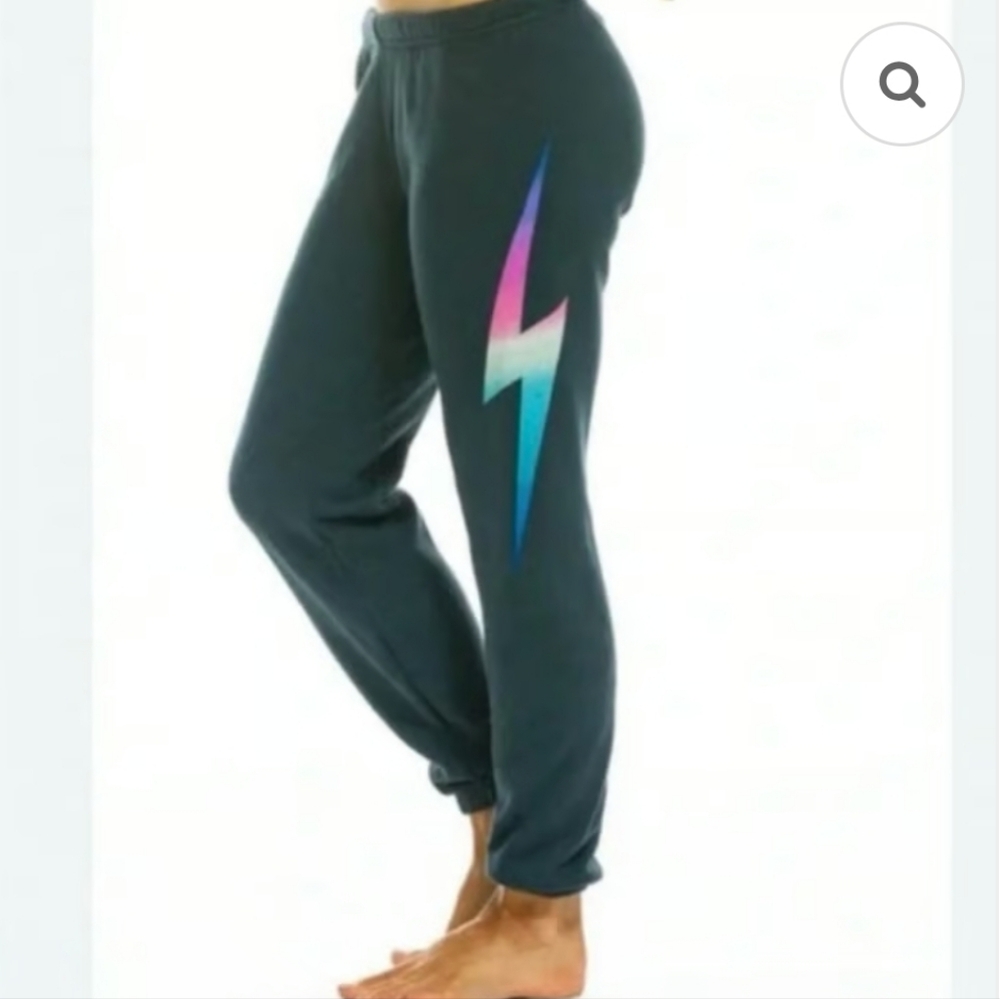 Aviator Nation Black Joggers with Multicolor Lightning Bolt